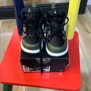 Jordan Kids Black and Olive Sneakers